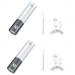 2 Packs Mini LED Flashlight USB Rechargable 3 Lighting Mode Waterproof Torch Telescopic Zoom Stylish Portable Suit for Night Lighting