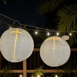 3 Packs Solar Paper Lanterns 8&10&12inch Waterproof Outdoor Nylon Cloth Paper Lantern Lamps Garden Hanging Paper Lanterns for Outdoor Garden Wedding Halloween Party Decoration(Warm White)