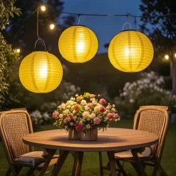 3 Packs Solar Paper Lanterns 8&10&12inch Waterproof Outdoor Nylon Cloth Paper Lantern Lamps Garden Hanging Paper Lanterns for Outdoor Garden Wedding Halloween Party Decoration(Warm White)