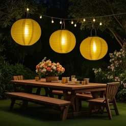 3 Packs Solar Paper Lanterns 8&10&12inch Waterproof Outdoor Nylon Cloth Paper Lantern Lamps Garden Hanging Paper Lanterns for Outdoor Garden Wedding Halloween Party Decoration(Warm White)