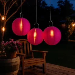3 Packs Solar Paper Lanterns 8&10&12inch Waterproof Outdoor Nylon Cloth Paper Lantern Lamps Garden Hanging Paper Lanterns for Outdoor Garden Wedding Halloween Party Decoration(Warm White)