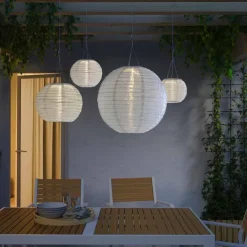 3 Packs Solar Paper Lanterns 8&10&12inch Waterproof Outdoor Nylon Cloth Paper Lantern Lamps Garden Hanging Paper Lanterns for Outdoor Garden Wedding Halloween Party Decoration(Warm White)