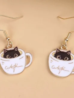 1 Pair Drop Earrings For Women's Birthday Gift Date Alloy Classic Cat Cup