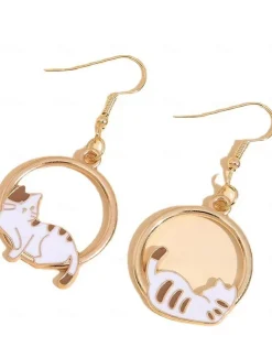 1 Pair Drop Earrings For Women's Street Gift Date Alloy Classic Cat Moon