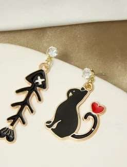 1 Pair Drop Earrings Mismatch Earrings For Women's Party Evening Gift Prom Alloy Classic Cat Fish