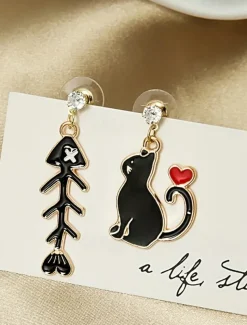 1 Pair Drop Earrings Mismatch Earrings For Women's Party Evening Gift Prom Alloy Classic Cat Fish