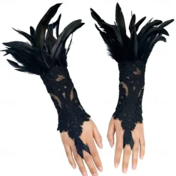 1 Pair Feather Lace Long Gloves Retro Vintage Punk & Gothic Witch Maleficent Women's Cosplay Costume Masquerade Party Evening Accessories