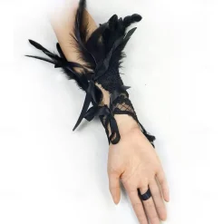 1 Pair Feather Lace Long Gloves Retro Vintage Punk & Gothic Witch Maleficent Women's Cosplay Costume Masquerade Party Evening Accessories