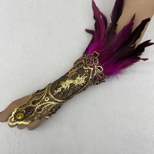 1 Pair Lace Feather Gloves Retro Vintage Punk & Gothic Long Gloves Feather Lace Witch Maleficent Women's Lace Cosplay Costume Masquerade Party Evening