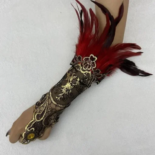 1 Pair Lace Feather Gloves Retro Vintage Punk & Gothic Long Gloves Feather Lace Witch Maleficent Women's Lace Cosplay Costume Masquerade Party Evening