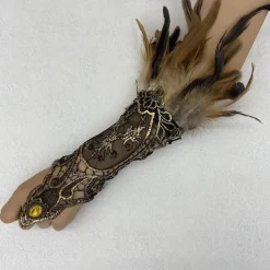 1 Pair Lace Feather Gloves Retro Vintage Punk & Gothic Long Gloves Feather Lace Witch Maleficent Women's Lace Cosplay Costume Masquerade Party Evening