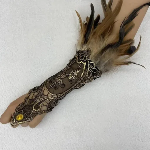 1 Pair Lace Feather Gloves Retro Vintage Punk & Gothic Long Gloves Feather Lace Witch Maleficent Women's Lace Cosplay Costume Masquerade Party Evening