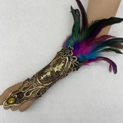 1 Pair Lace Feather Gloves Retro Vintage Punk & Gothic Long Gloves Feather Lace Witch Maleficent Women's Lace Cosplay Costume Masquerade Party Evening