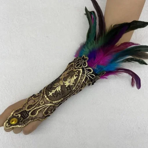 1 Pair Lace Feather Gloves Retro Vintage Punk & Gothic Long Gloves Feather Lace Witch Maleficent Women's Lace Cosplay Costume Masquerade Party Evening