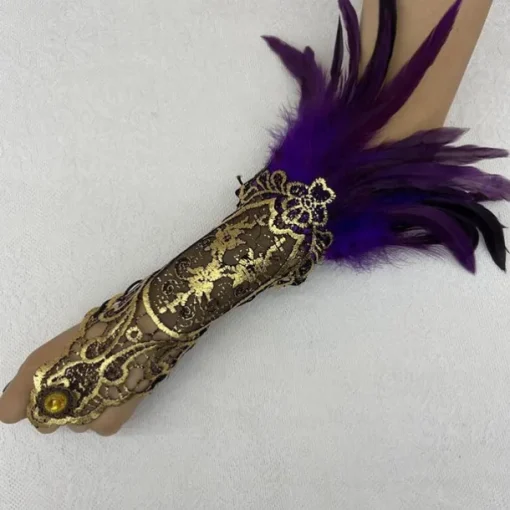 1 Pair Lace Feather Gloves Retro Vintage Punk & Gothic Long Gloves Feather Lace Witch Maleficent Women's Lace Cosplay Costume Masquerade Party Evening
