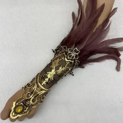 1 Pair Lace Feather Gloves Retro Vintage Punk & Gothic Long Gloves Feather Lace Witch Maleficent Women's Lace Cosplay Costume Masquerade Party Evening