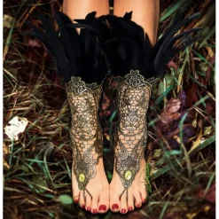 1 Pair Lace Feather Gloves Retro Vintage Punk & Gothic Long Gloves Feather Lace Witch Maleficent Women's Lace Cosplay Costume Masquerade Party Evening