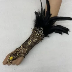 1 Pair Lace Feather Gloves Retro Vintage Punk & Gothic Long Gloves Feather Lace Witch Maleficent Women's Lace Cosplay Costume Masquerade Party Evening