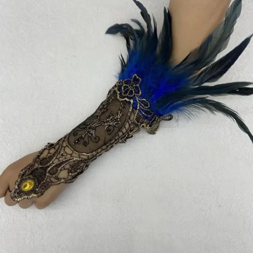 1 Pair Lace Feather Gloves Retro Vintage Punk & Gothic Long Gloves Feather Lace Witch Maleficent Women's Lace Cosplay Costume Masquerade Party Evening