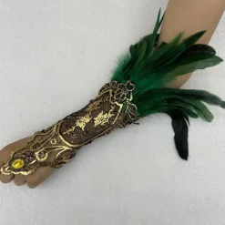 1 Pair Lace Feather Gloves Retro Vintage Punk & Gothic Long Gloves Feather Lace Witch Maleficent Women's Lace Cosplay Costume Masquerade Party Evening