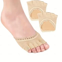 1 Pair Open Five Toes Socks, Forefoot Pads, Anti Slip Peep Toe Half Socks Lace Toe Topper Invisible Half Socks For High Heels, Flat Shoes, Casual Shoes, Sandals