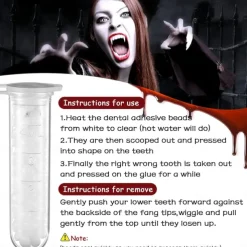4 Pairs Halloween Vampire Teeth 4 Sizes Custom Fangs Vampire Teeth with 1 Tube Teeth Pellets Adhesive for Cosplay Party Props Halloween Party Fangs Fake Dentures