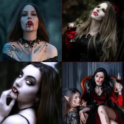 4 Pairs Halloween Vampire Teeth 4 Sizes Custom Fangs Vampire Teeth with 1 Tube Teeth Pellets Adhesive for Cosplay Party Props Halloween Party Fangs Fake Dentures