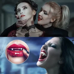 4 Pairs Halloween Vampire Teeth 4 Sizes Custom Fangs Vampire Teeth with 1 Tube Teeth Pellets Adhesive for Cosplay Party Props Halloween Party Fangs Fake Dentures