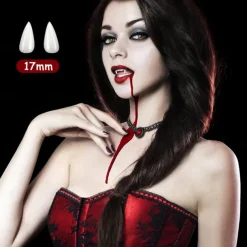 4 Pairs Halloween Vampire Teeth 4 Sizes Custom Fangs Vampire Teeth with 1 Tube Teeth Pellets Adhesive for Cosplay Party Props Halloween Party Fangs Fake Dentures