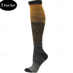5 Pairs Men's Compression Socks Hiking Socks Sports Socks Breathable Soft Stretchy Comfortable Outdoor Patchwork Chinlon Dark Grey Yellow Blue for Hunting Cycling / Bike Camping / Hiking / Caving