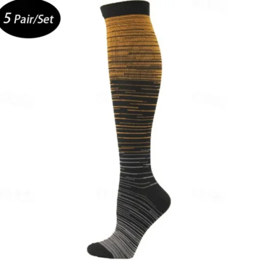 5 Pairs Men's Compression Socks Hiking Socks Sports Socks Breathable Soft Stretchy Comfortable Outdoor Patchwork Chinlon Dark Grey Yellow Blue for Hunting Cycling / Bike Camping / Hiking / Caving