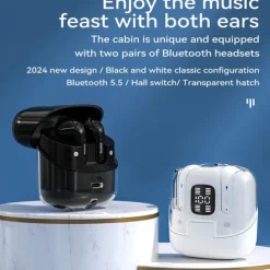 2 Pairs of 4 Packs Wireless Earphones Bluetooth 5.3 Earbuds 68ms Low Latency 13mm Driver HIFI Headphones 4 Mics ENC HD Call Semi-in-ear