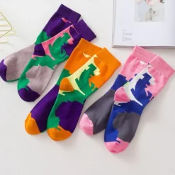 3 Pairs Women's Crew Socks Work Daily Holiday Multi Color Cotton Simple Classic Casual Sports Socks