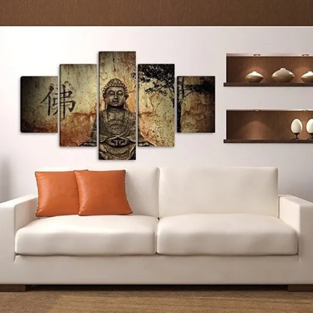 5 Panel Wall Art Canvas Prints Painting Artwork Picture Buddhism Buddha Home Decoration Décor Stretched Frame / Rolled