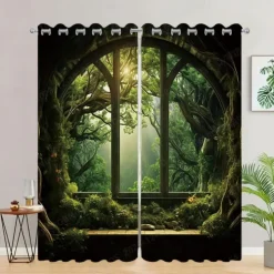 2 Panels Landscape Forest Curtain Drapes Blackout Curtain For Living Room Bedroom Kitchen Window Treatments Thermal Insulated Room Darkening