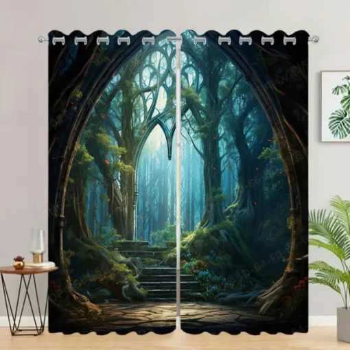 2 Panels Landscape Forest Curtain Drapes Blackout Curtain For Living Room Bedroom Kitchen Window Treatments Thermal Insulated Room Darkening