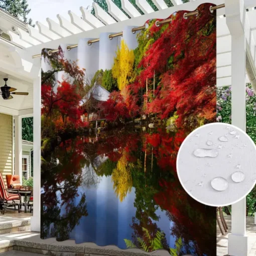 2 Panels Outdoor Curtain Privacy Waterproof, Sliding Patio Curtain Drapes, Pergola Curtains Grommet 3D Landscape For Gazebo, Balcony, Porch, Party, Hotel