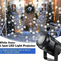 1 Pc Christmas Snowflake Projection Lamp USB Powered Indoor and Outdoor Festive Party Atmosphere Decorative Lamp