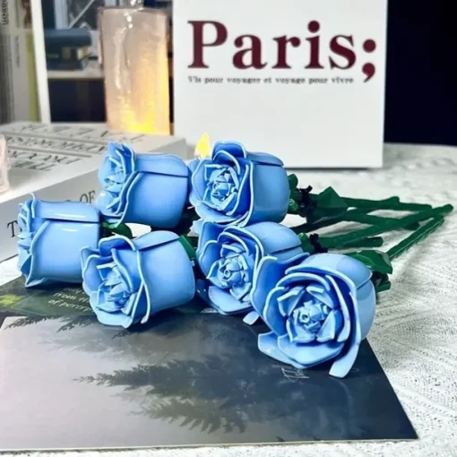 6 pc DIY Building Block Rose Flower Tabletop Decor ABS Material Perfect for Valentine's Christmas & Halloween Gifts Cozy Ambiance with Multi-Colored Artificial Roses & Elegant Candle Display