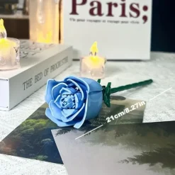 6 pc DIY Building Block Rose Flower Tabletop Decor ABS Material Perfect for Valentine's Christmas & Halloween Gifts Cozy Ambiance with Multi-Colored Artificial Roses & Elegant Candle Display