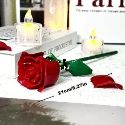 6 pc DIY Building Block Rose Flower Tabletop Decor ABS Material Perfect for Valentine's Christmas & Halloween Gifts Cozy Ambiance with Multi-Colored Artificial Roses & Elegant Candle Display