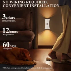 1 Pc Magnetic Charging Induction Wireless Wall Light Non drilling Three color Dimming Intelligent Human Sensing Room Bathroom Corridor Staircase Lighting Type-C Charging