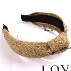 1 PC Straw Knotted Headbands for Women Summer Beach Rattan Top Knot Headband Bohemian Wide Headbands Twist Knot Wide Hairbands Woven Headwear for Girls Women Raffia Headwear Holiday Hair Styling