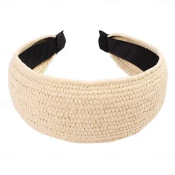 1 PC Straw Knotted Headbands for Women Summer Beach Rattan Top Knot Headband Bohemian Wide Headbands Twist Knot Wide Hairbands Woven Headwear for Girls Women Raffia Headwear Holiday Hair Styling