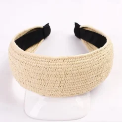 1 PC Straw Knotted Headbands for Women Summer Beach Rattan Top Knot Headband Bohemian Wide Headbands Twist Knot Wide Hairbands Woven Headwear for Girls Women Raffia Headwear Holiday Hair Styling