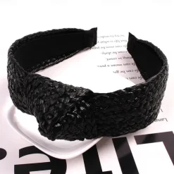 1 PC Straw Knotted Headbands for Women Summer Beach Rattan Top Knot Headband Bohemian Wide Headbands Twist Knot Wide Hairbands Woven Headwear for Girls Women Raffia Headwear Holiday Hair Styling