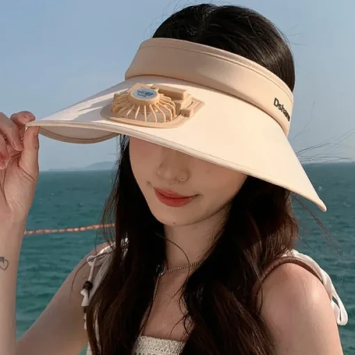 1 Pc Women's USB Rechargeable Fan Hat Sunscreen Hat Beach Vacation Camping Wide brimmed Sunscreen Hat