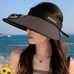 1 Pc Women's USB Rechargeable Fan Hat Sunscreen Hat Beach Vacation Camping Wide brimmed Sunscreen Hat