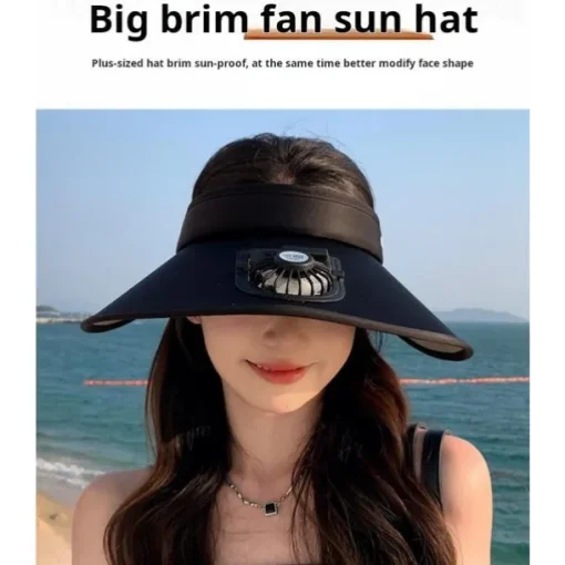 1 Pc Women's USB Rechargeable Fan Hat Sunscreen Hat Beach Vacation Camping Wide brimmed Sunscreen Hat