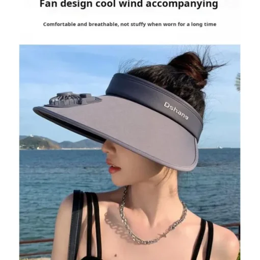 1 Pc Women's USB Rechargeable Fan Hat Sunscreen Hat Beach Vacation Camping Wide brimmed Sunscreen Hat